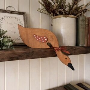 Vintage 90s Handmade Wooden Goose Shelf Sitter Folk Art Country Decor 13"